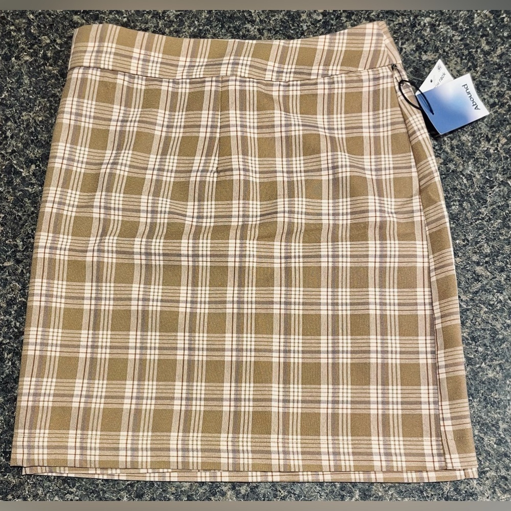 ☀️4X MULTI PLAID TAN BLUE Abound NWT Micro Mini Skirt School Academia Nordstrom